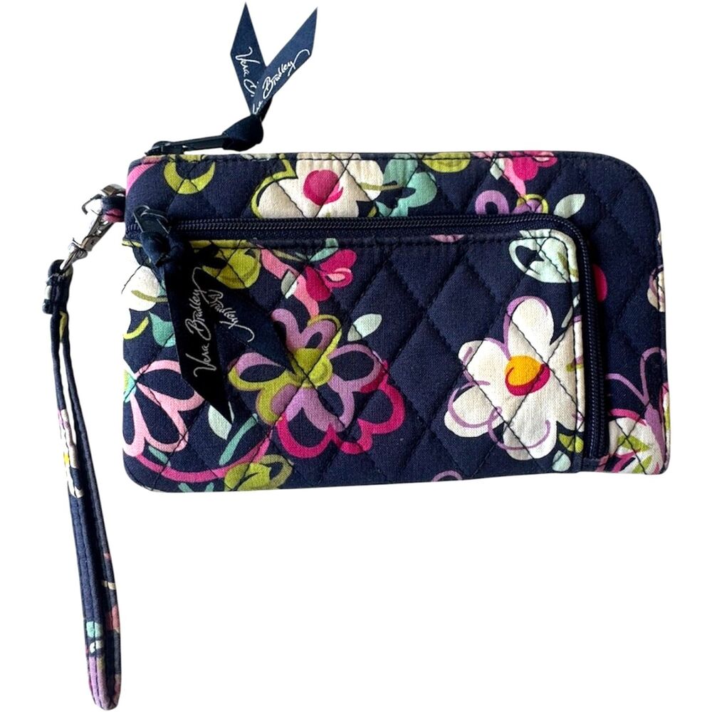 Vera Bradley All In One Wristlet Wallet Quilted Floral "Ribbons" Retired Fabric